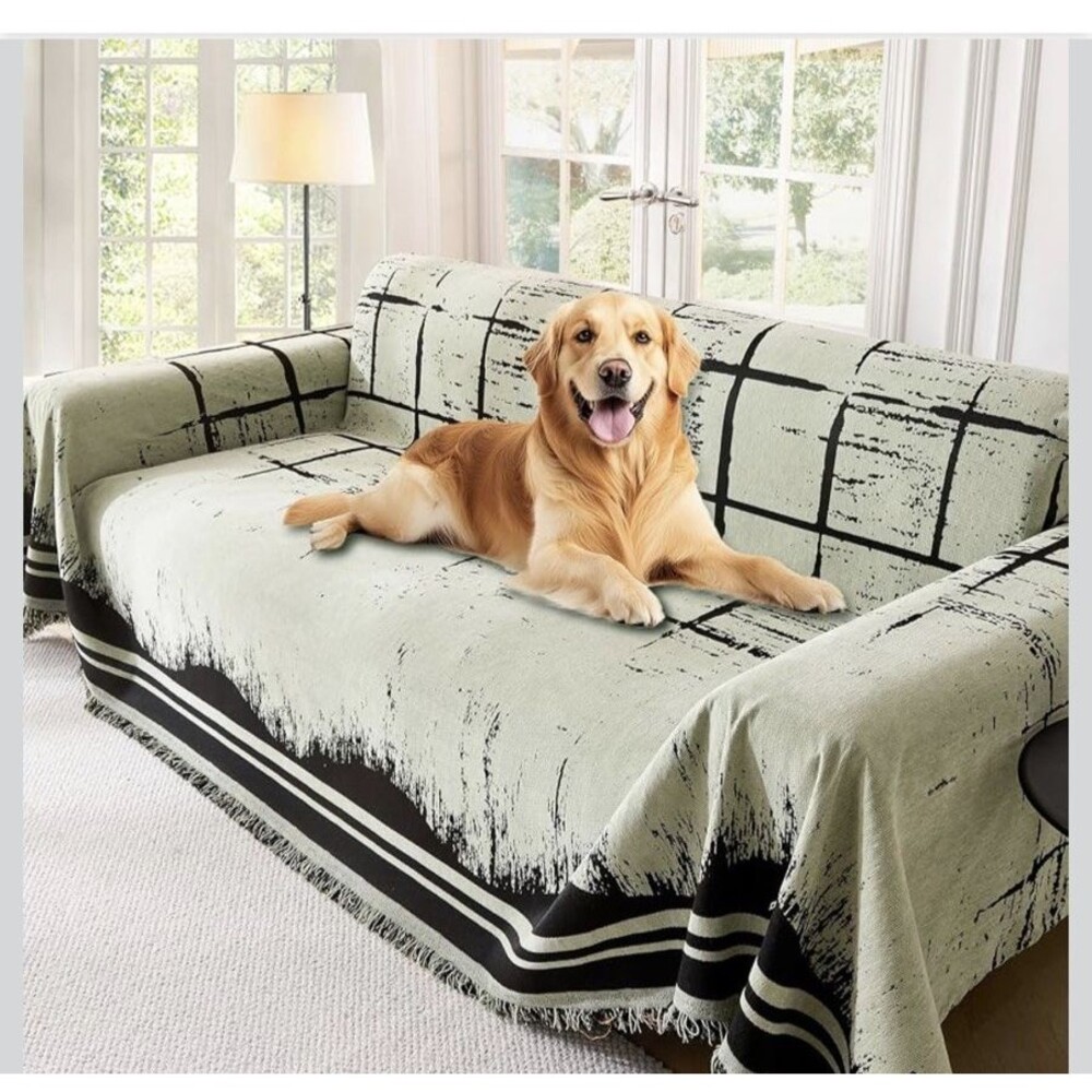Boho Anti-Slip Pet-Friendly Couch Cover - Washable Chenille Sofa Protector Green